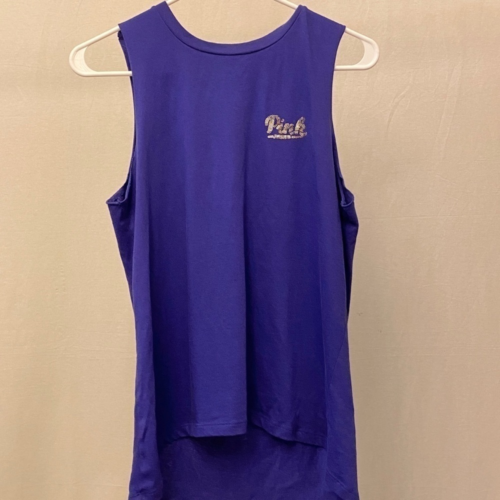 PINK Victoria’s Secret Size Small Purple Sequins Logo Tank Top, Raw Underarm Hem - Picture 7 of 8